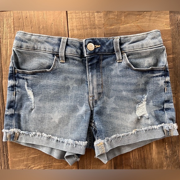 SO Blue Distressed Kids denim Girls Shorts with stars & frayed cuffed hem 10 - Picture 7 of 16